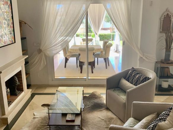 Spacious living room interior in a furnished duplex apartment in San Roque Club Sotogrande.